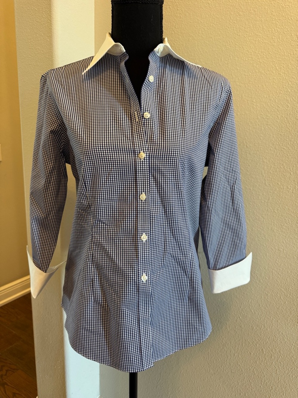 Brooks Brothers Navy and White Gingham Button-Down Shirt- never worn